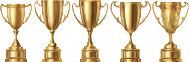 Golden trophy and awards stand, celebrating hard work, grand victory, success