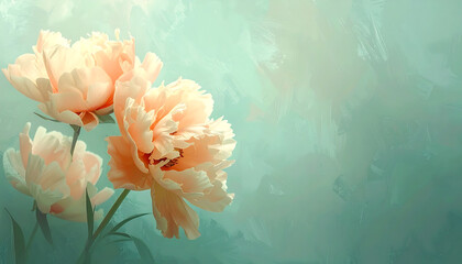 Soft peach peonies against a textured teal background