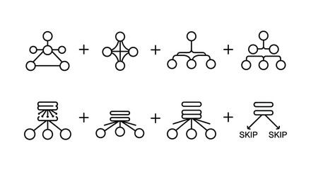 Abstract network diagrams plus symbols connecting concept structures for business and technology ideas vector
