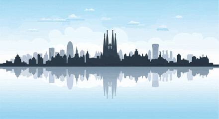 Barcelona Skyline water colour illustration