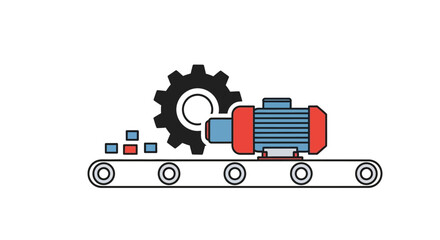 Industrial conveyor belt system with electric motor and gear mechanism for automation vector