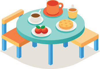Isometric dining table and chairs vector illustration scalable eps graphic for food and dining concepts