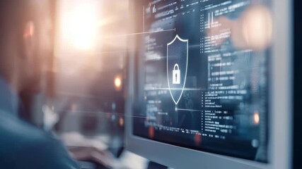 Abstract concept of cybersecurity with digital padlock symbol on computer screen depicting data protection - Powered by Adobe