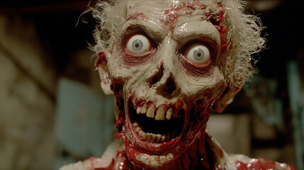 Close-up of grotesque zombie, cinematic horror monster Halloween theme