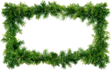 Fototapeta premium Festive green fir branches create vibrant holiday frame, evoking joy and celebration