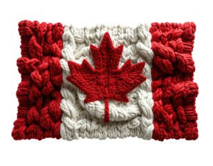 Artistic depiction of a national emblem, textured with red, white, and a central maple leaf