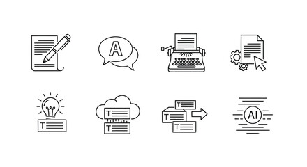 Hand drawn icons representing business technology concepts like ai and cloud computing vector