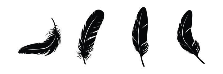 Vector Feather Icons collection. Black feather silhouette set. Bird Feather silhouette vector set. bird feather vector illustration icon . eps 10    © Aquavisionweath6
