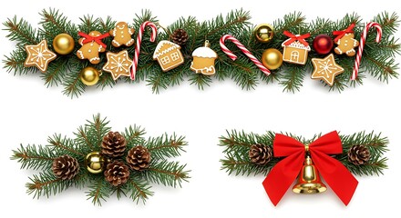 Festive Christmas Garland with Gingerbread Cookies and Pine Cones Decoration