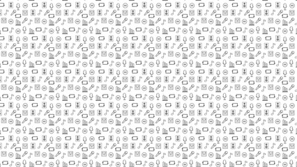 Dynamic pattern of music icons including microphones, speakers, and audio controls for creative projects