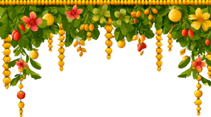 Festive garland full of vibrant flowers and green leaves symbolizes joyful celebration