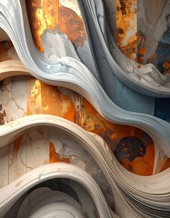 Artistic curved forms with marble textures and warm colors
