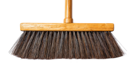 Close-Up View of a Wooden Broom with Natural Fibers on a White Background for Cleaning and Household Use