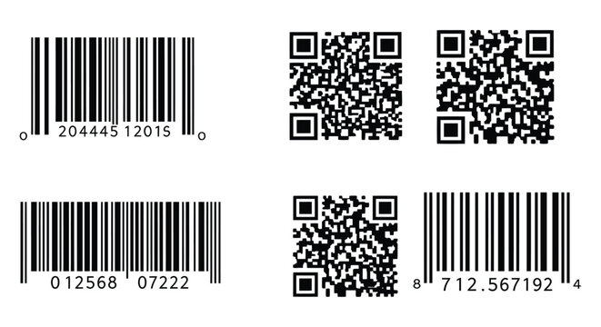 Collection of modern barcodes and qr codes for business and technology applications silhouette