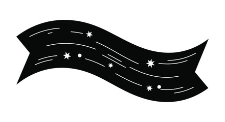 Decorative black wavy banner with subtle starry accents and grunge texture for celebratory or informative designs silhouette