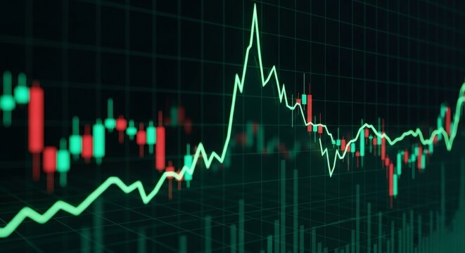 Stock Market Pulse Fluctuating Fortune on Green Graph.