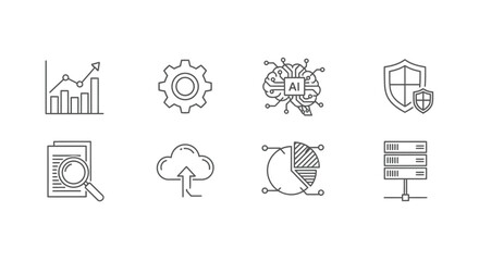 Diverse set of futuristic technology and data icons in a clean sketch style vector