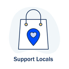  Shop Local Support Icon - Heart Shopping Bag - Buy Local - Community Purchase - Vector