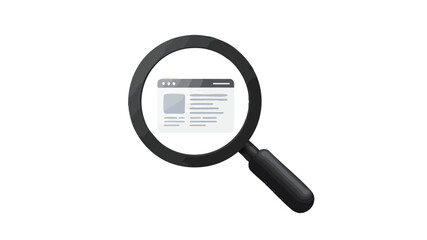 Magnifying glass over a website interface, symbolizing search and analysis of online content.