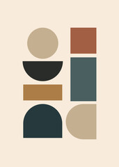 modern minimalist abstract art, scandinavian geometric composition. blue, beige, terracotta, black, yellow. circles, rectangles, vector