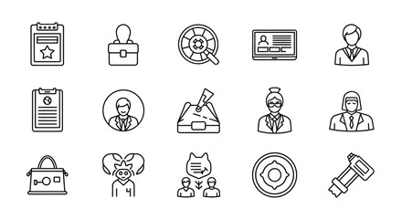 Set of hand-drawn human resource and business icons for recruitment and employee management vector