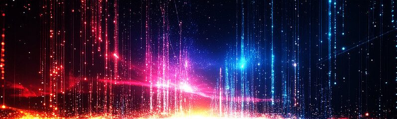 data visualization abstract made of luminous lines and dots forming grid patterns.