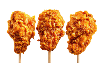 Crispy fried chicken wings on sticks