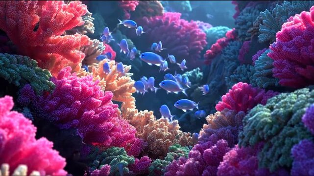 Colorful coral reef scene with vibrant fish swimming underwater