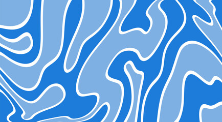 Abstract blue wavy background in retro psychedelic style. Waves, swirls, and distorted shapes forming a dynamic optical vector pattern.