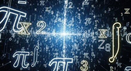 Mathematical symbols and numbers in a digital environment.
