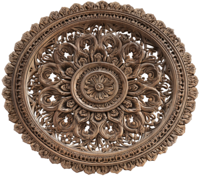 Ornate, circular wood carving