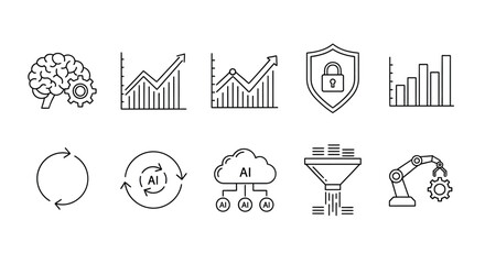 Naklejka premium Data science and ai icons set for technology and business insights machine learning analytics vector