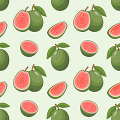 Fresh guava fruit seamless pattern. Tropical fruit background.