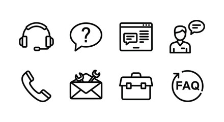 Customer service and support icons set for business and technical assistance online vector