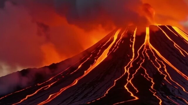 Vulkanlandschaft mit gl&uuml;hender Lava