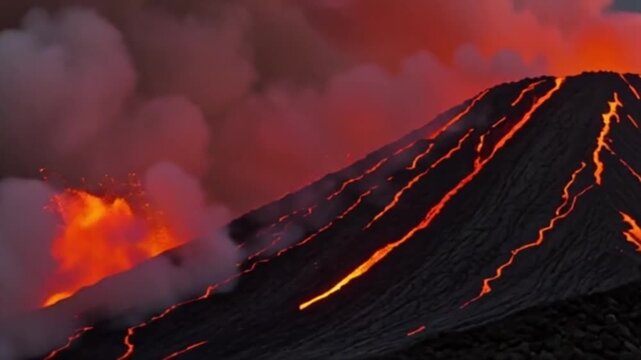 Vulkanlandschaft mit gl&uuml;hender Lava