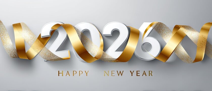 Celebrating the arrival of 2026 with golden decorations and happy new year wishes in a festive setting