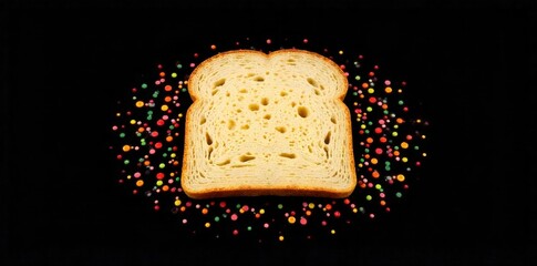 A single slice of bread that has been nibbled at the edges, looking small and insufficient, a symbol of food scarcity. A single, square slice of light bread with several small, irregular indentations