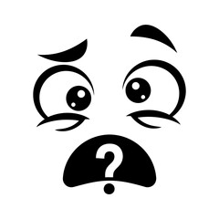 Monochrome Vector Emoticon Showing Confusion with Question Mark Face