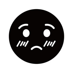 Shy Black Circular Emoticon Icon with White Facial Features