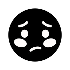 Minimalist Black Sad Face Emoji with White Features and Blushed Cheeks