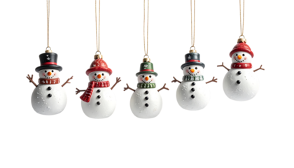 宙に浮かぶ小さな雪だるまのオーナメント｜背景なし・透過PNG・コピースペース