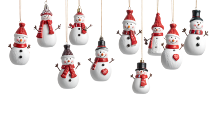 宙に浮かぶ小さな雪だるまのオーナメント｜背景なし・透過PNG・コピースペース