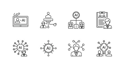 Set of hand drawn icons representing artificial intelligence and technology concepts vector