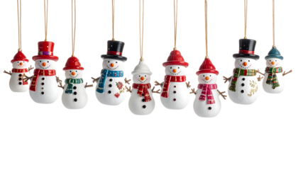 宙に浮かぶ小さな雪だるまのオーナメント｜背景なし・透過PNG・コピースペース