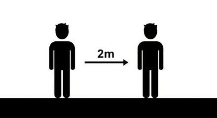 Social Distancing Awareness Illustration,Minimalist Vector of Two People Standing Two Meters Apart with Distance Arrow for Public Health Safety Poster