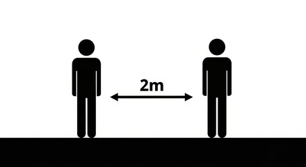 Social Distancing Awareness Illustration,Minimalist Vector of Two People Standing Two Meters Apart with Distance Arrow for Public Health Safety Poster