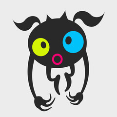 Whimsical flying monster. Funny, cute monster. Flat cartoon character design.