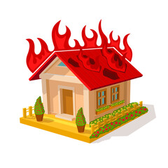 Burning House Vector Illustration — Fire Accident, Home Insurance Concept