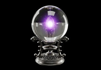 A realistic 3D crystal ball glowing with soft purple light, perfect for mystical, fortune-telling, and Halloween, Ai Generate.